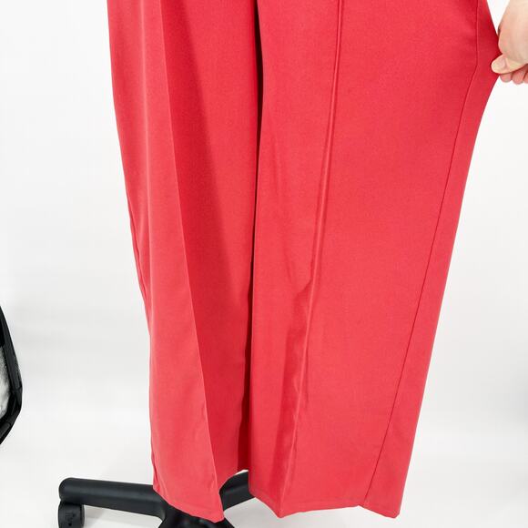 Vintage Jumpsuit 60s 70s Hand Made Wide Leg Womens Mediium Coral Red White Lace - Picture 5 of 13